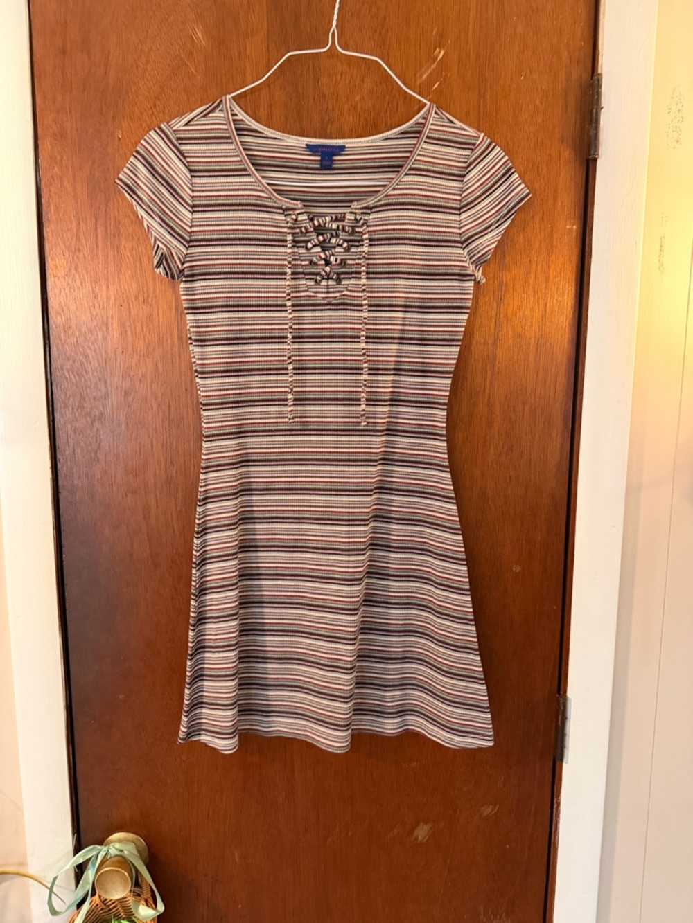 Aeropostale Striped Lace-Up Knit Top in Cream, Blue, Pink